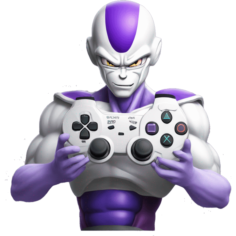 Purple Frieza holding a ps5 controller, iOS style emoji  emoji