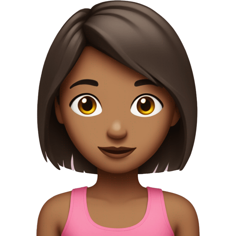 cute girl with a short dark-brown modern shag haircut & a pink tank top. emoji