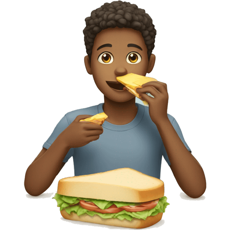 Boy eating sandwich on the table emoji