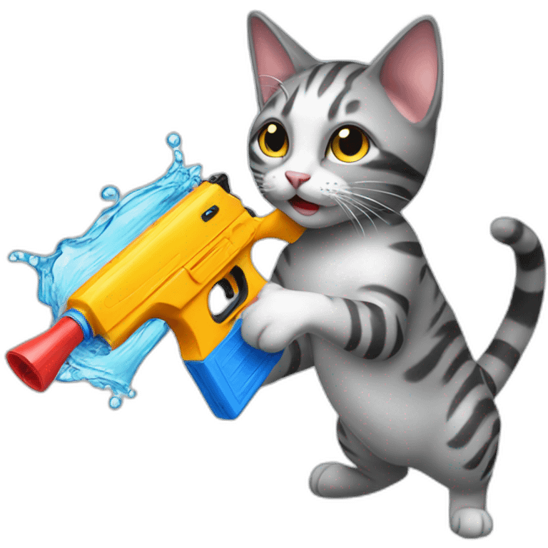 Cat shooting on american with water gun emoji