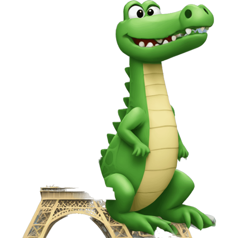 Crocodile sitting on an Eiffel Tower emoji