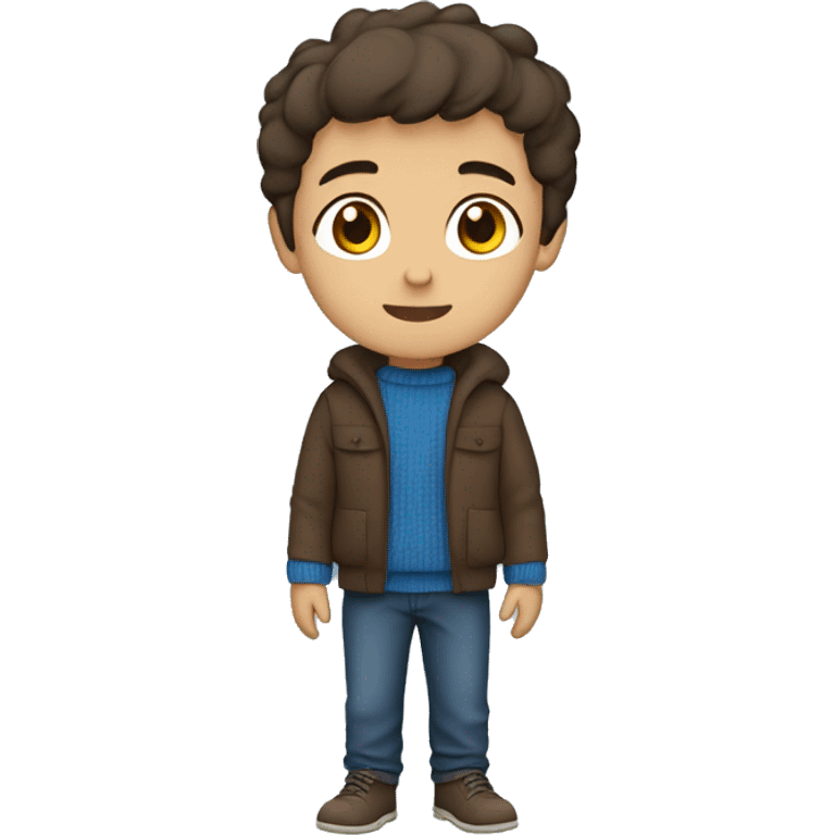 winter, christmas, hispanic, short brown hair, boy, brown eyes, child, full body, blue sweater emoji