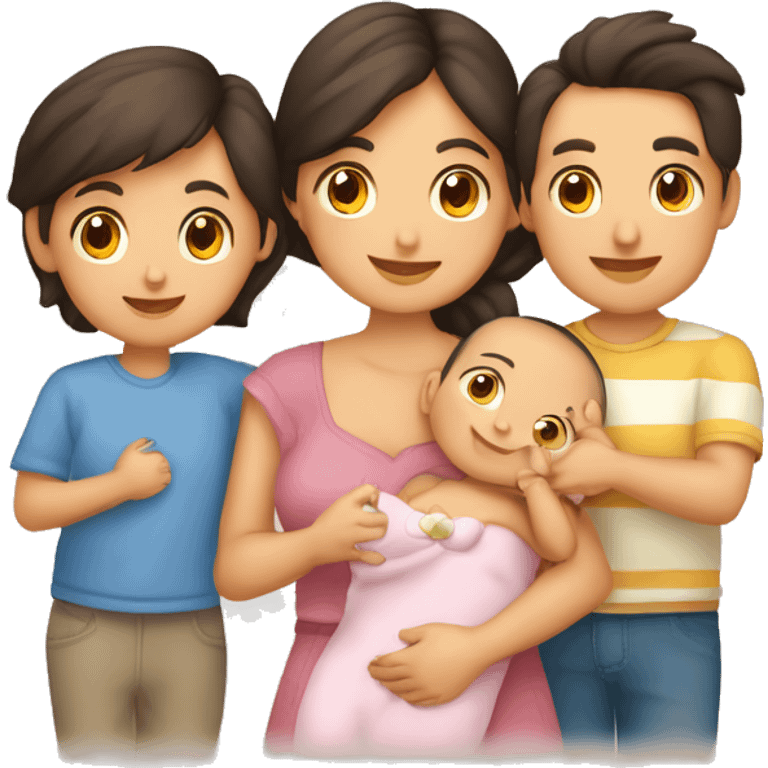 Familia hombre moreno mujer morena bebé y dos niños 4 miembros emoji