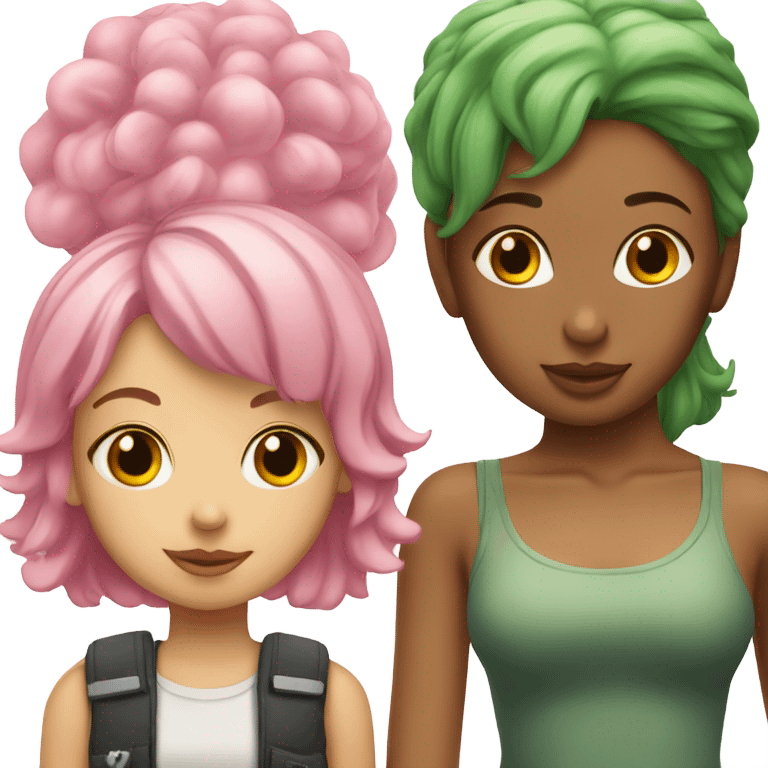 Girl with pink hair kissing girl with green hair emoji