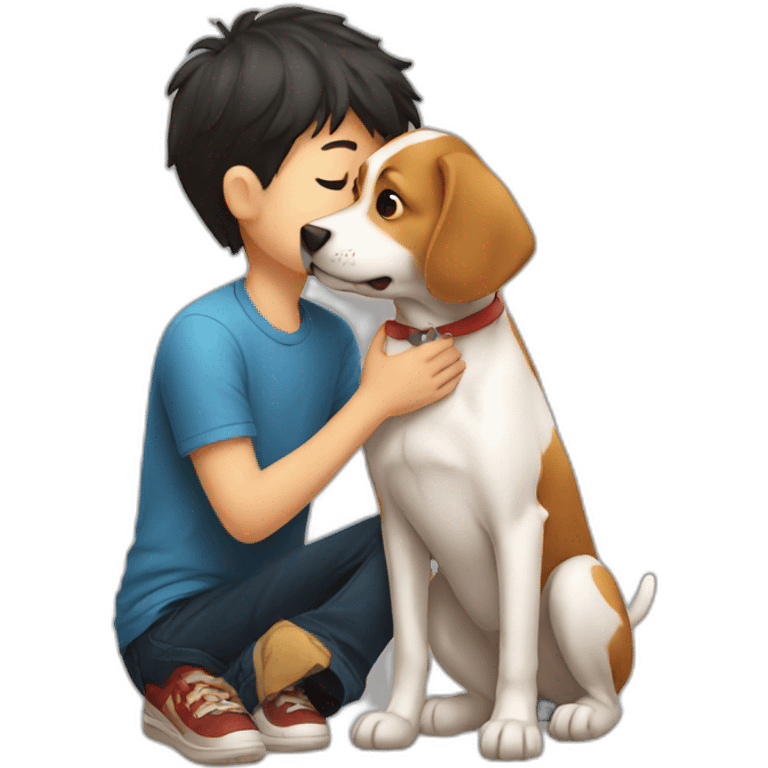 A boy kissing a dog emoji