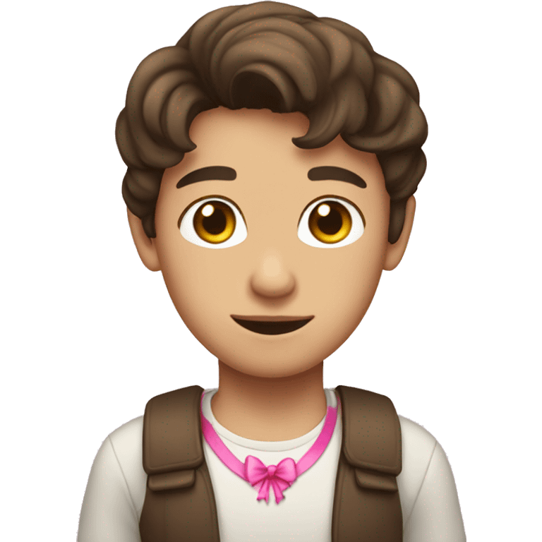 brunette boy with light skin and two pink bow on front of head  emoji