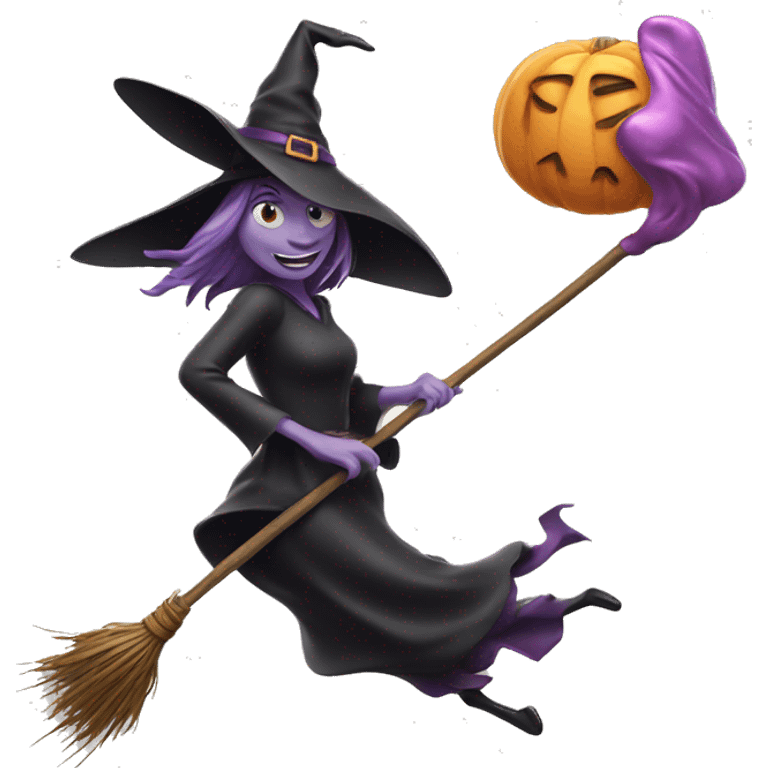 witch, flying to the left on a broom, throwing candy. emoji