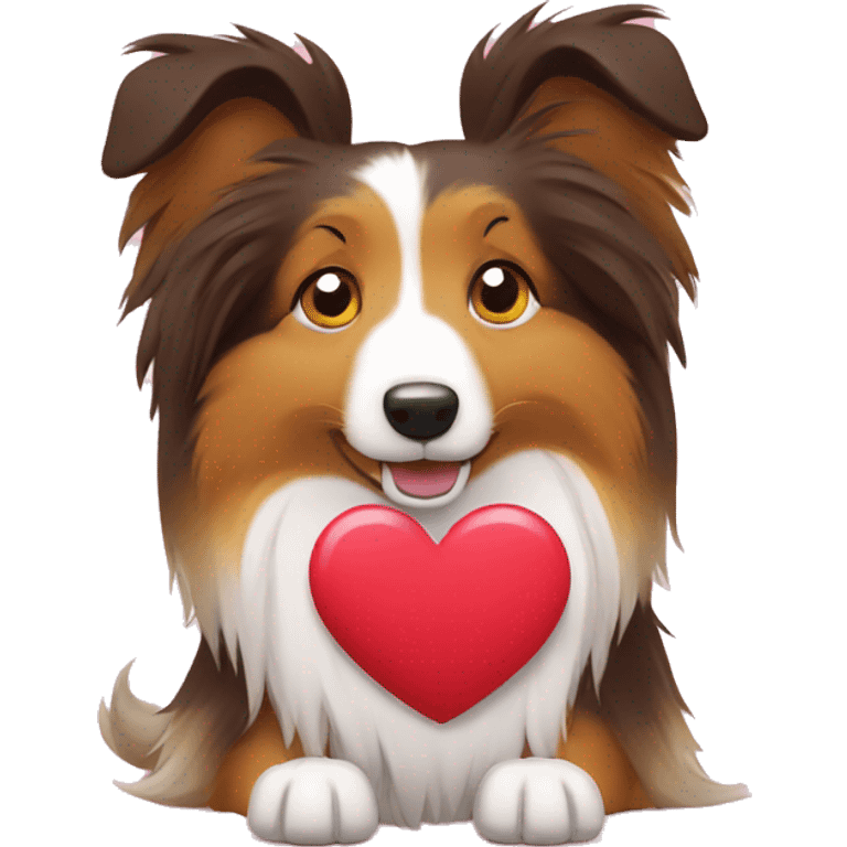 2-D cartoon sheltie holding heart emoji