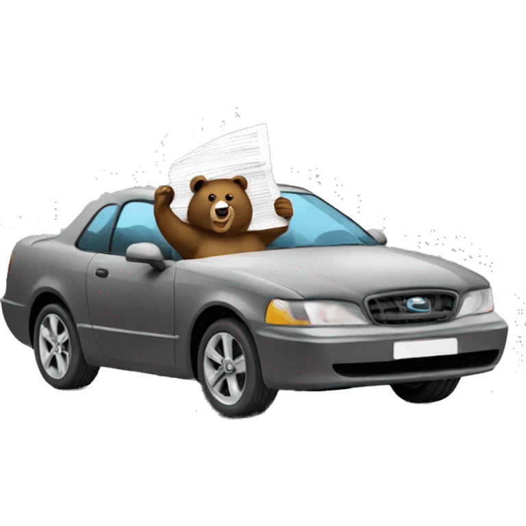 bear holding newspaper driving fast car emoji