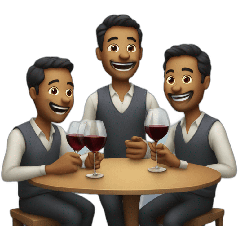 3 men drinking wine and joking emoji