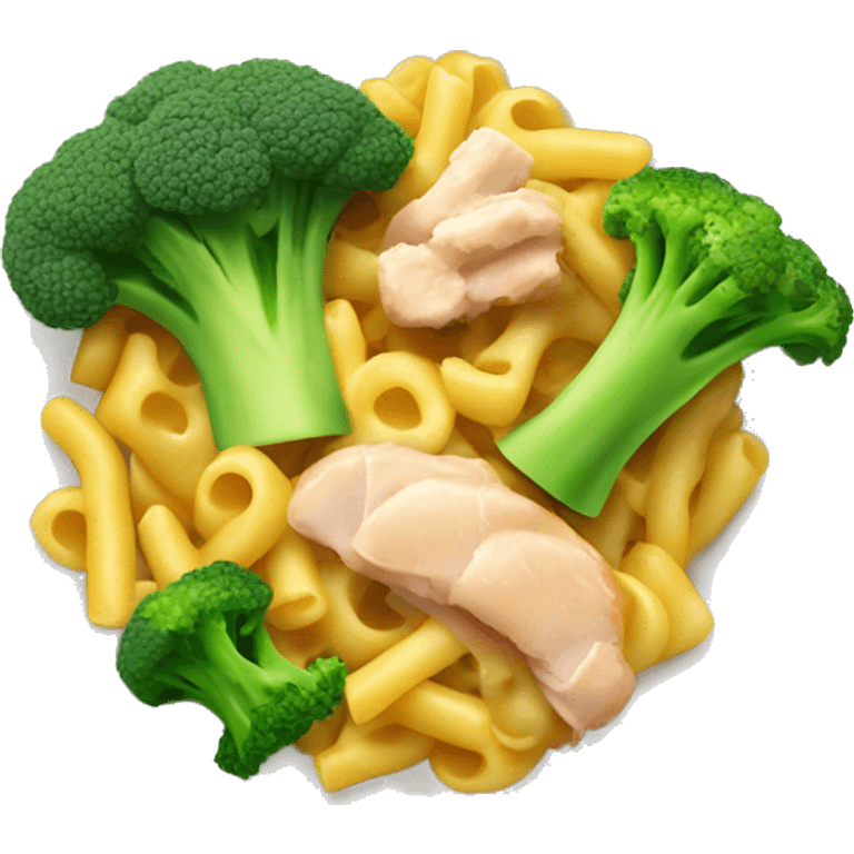 dish with macaroni and pieces of broccoli and chicken emoji