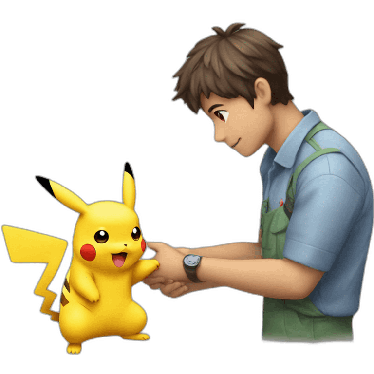 La rana René dándole la mano a pikachu emoji