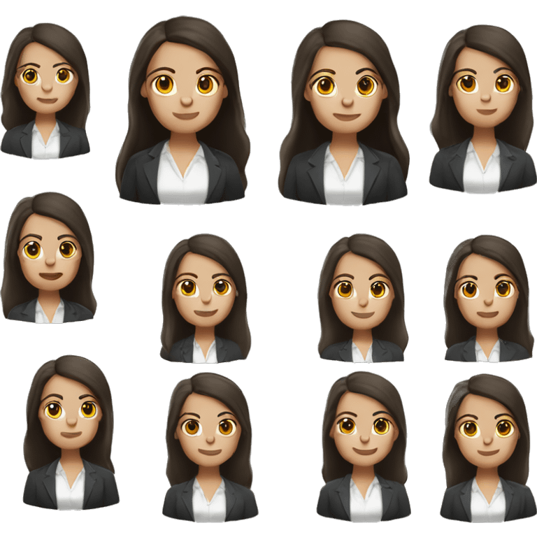 Lawyer white skin woman with dark long brown straight hair and dark brown eyes, black long sleeve  emoji