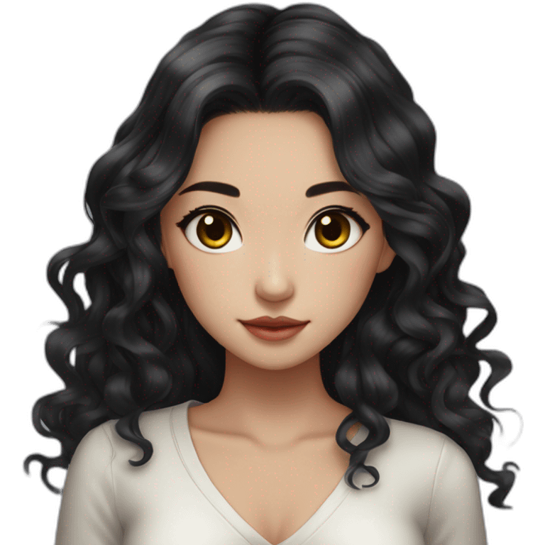 Beautiful girl,Black hair,wavy hair，long hair,Black eyes,Chinese emoji