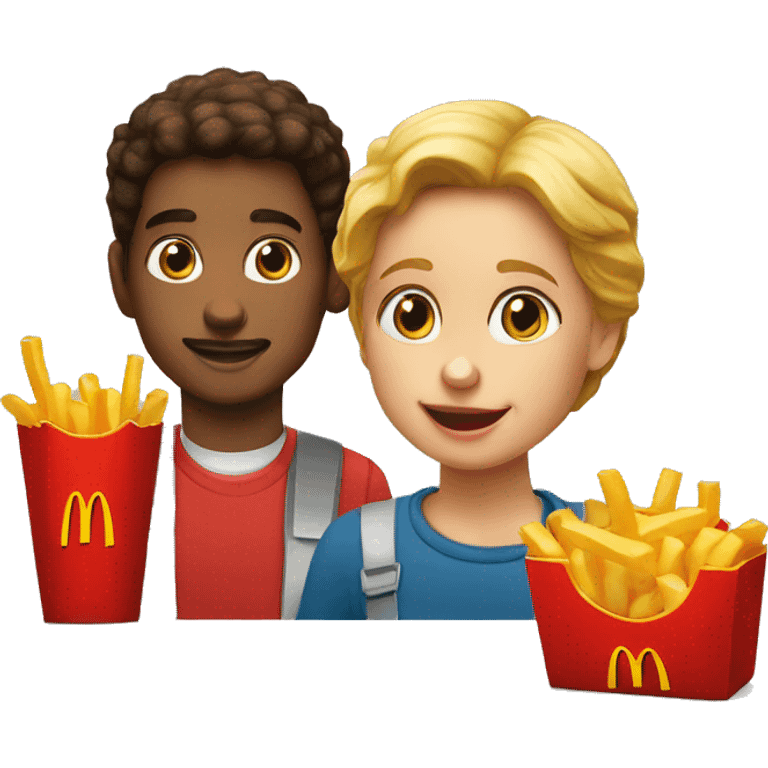 Two kids in the McDonald's and the kids eat happy meal emoji