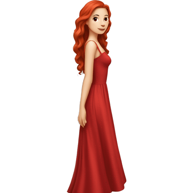 Fair-skin-elegant-girl-in-red-long-dress-with-long-red-hair emoji