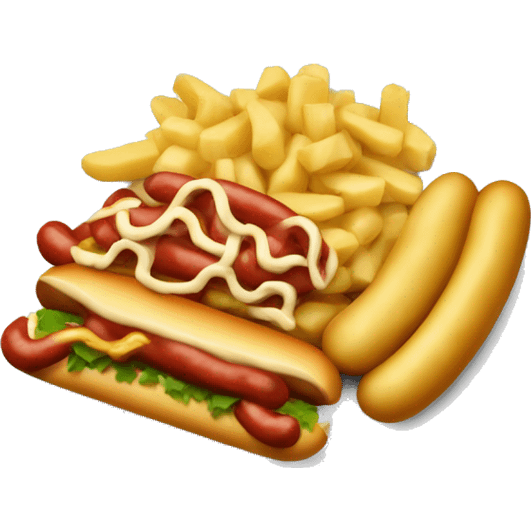 Plate with macaroni, potatoes, hotdog on top emoji