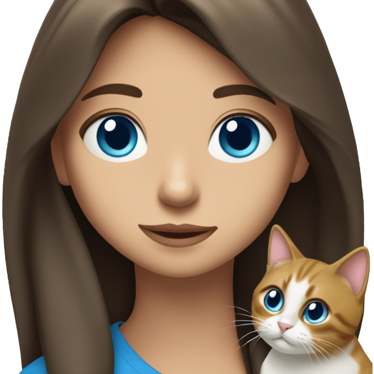 Brunette Girl with Long hair, Blue eyes and cuddeling a three-coloured Cat  emoji