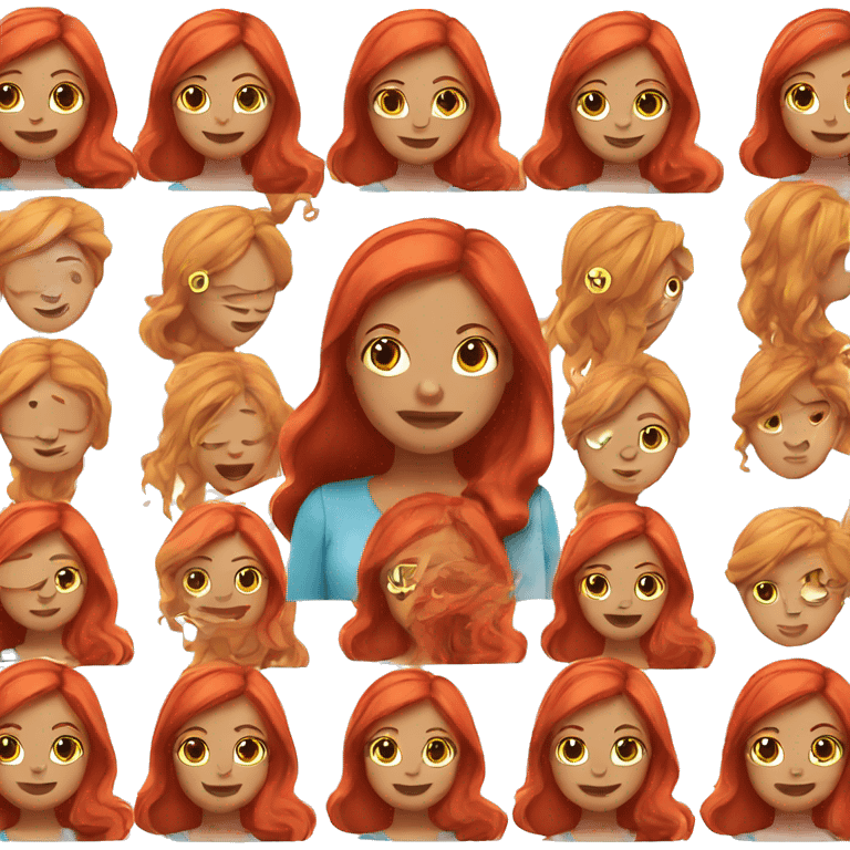 A girl with long red hair, a red Dress  emoji