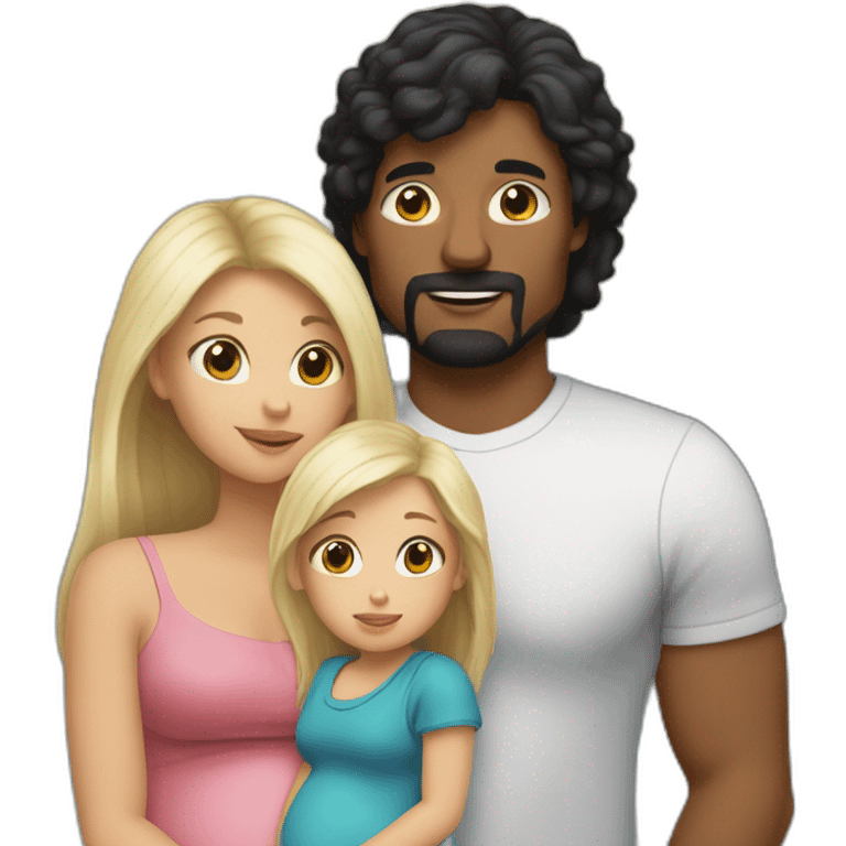 the dad has black hair, the mum has long Brown hair and is pregnant, the baby girl has short blond hair emoji