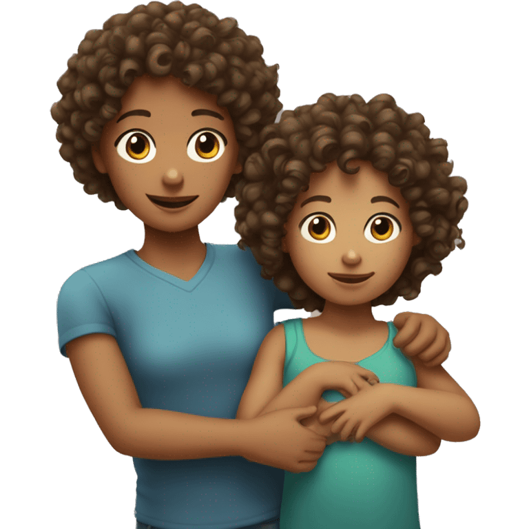 curly-haired girl with a child boy in her arms emoji