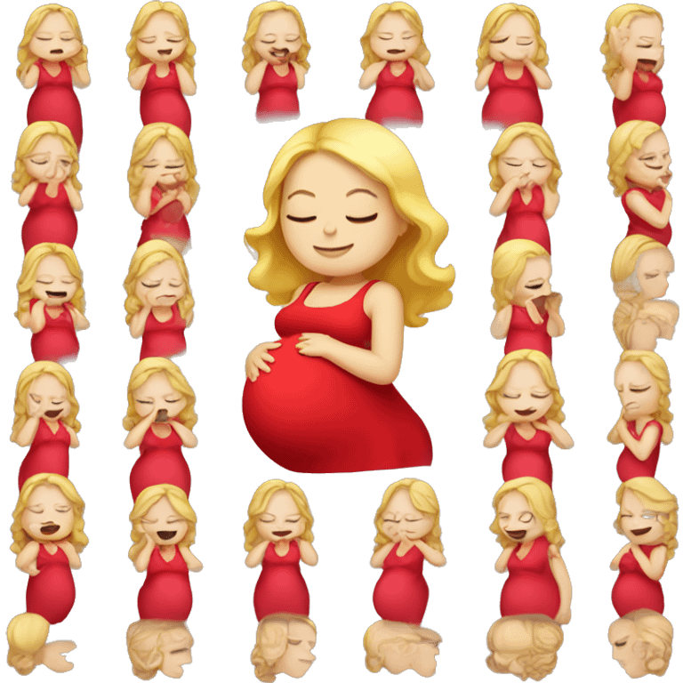 Blonde pregnant woman with close eyes wearing red dress emoji