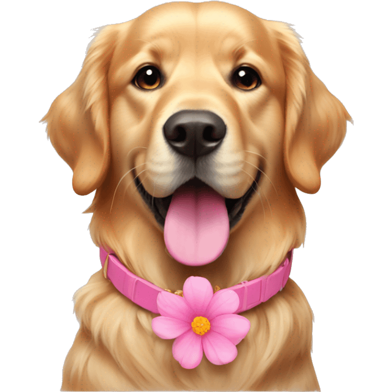 Golden retriever with a pink flower dog collar  emoji