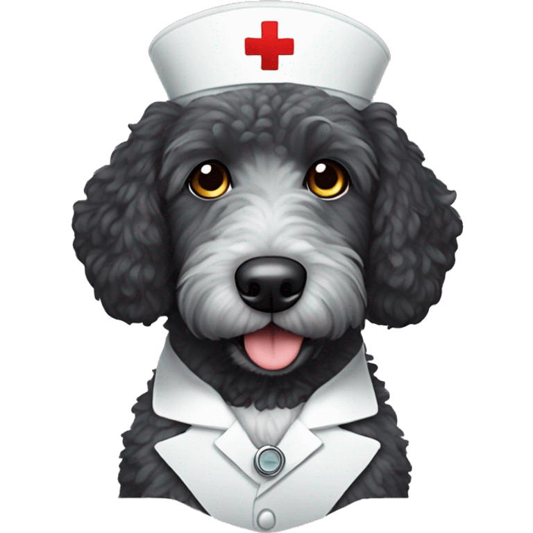 Black large labordoodle with nurse hat emoji