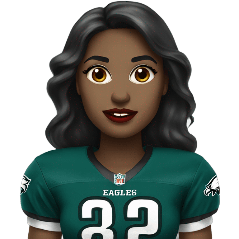  White skin female dark hair red lips wearing Philadelphia Eagles jersey emoji