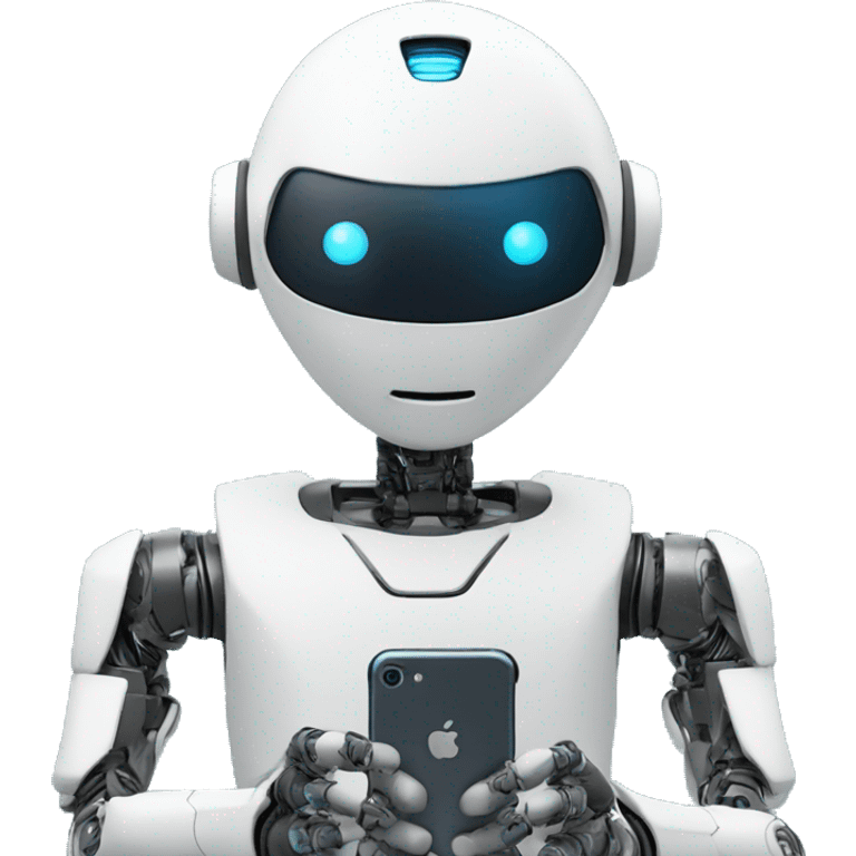 a humanoid robot looking at his iphone emoji