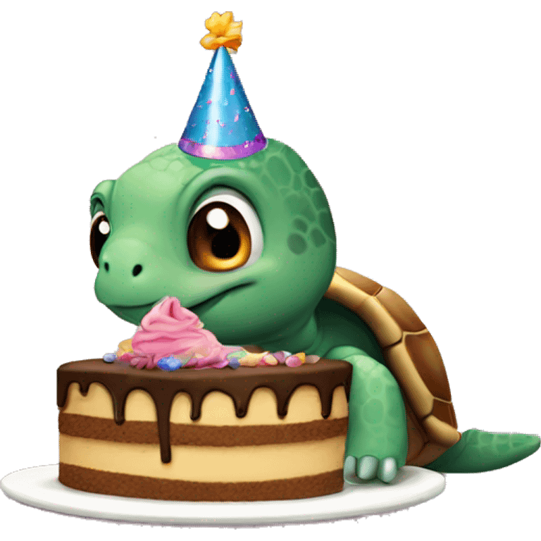 Turtle with a birthday hat and cake emoji