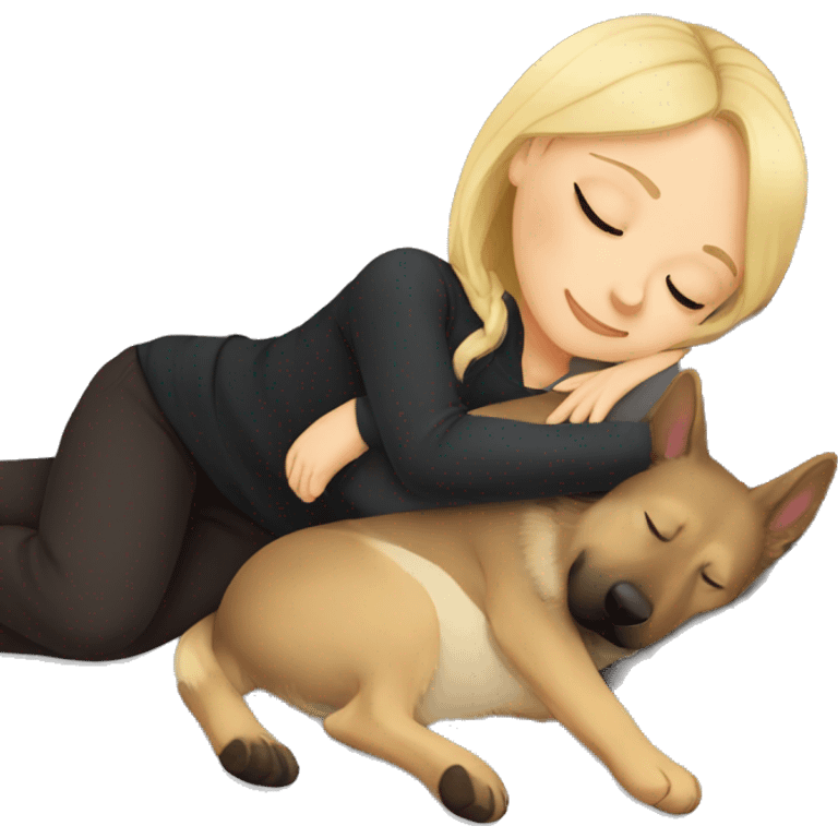 sleeping girl blonde hair laying next to German shepherd  emoji