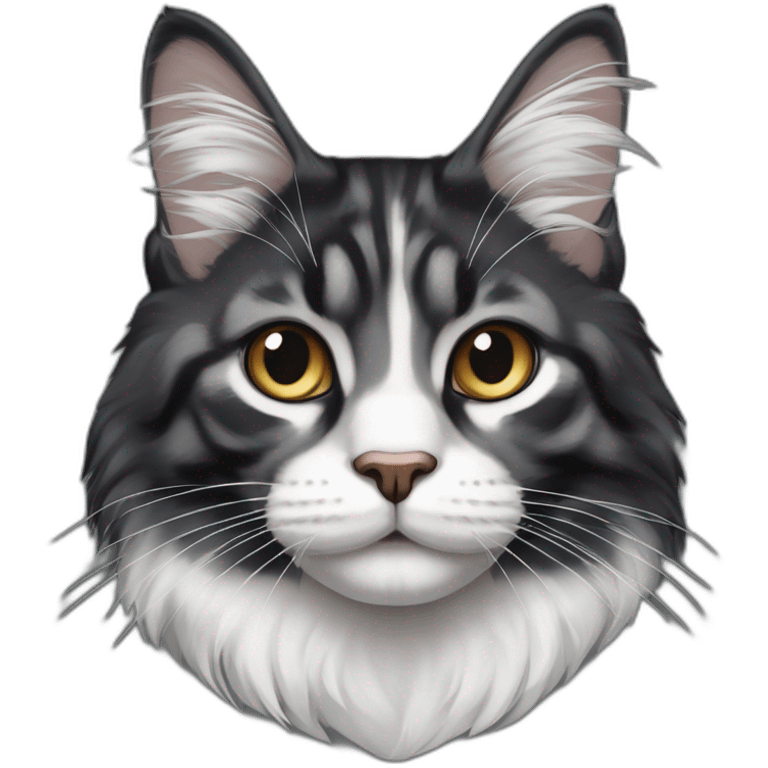 Main coon noir avec un ventre blanc et une tache blanche sur sa tete emoji