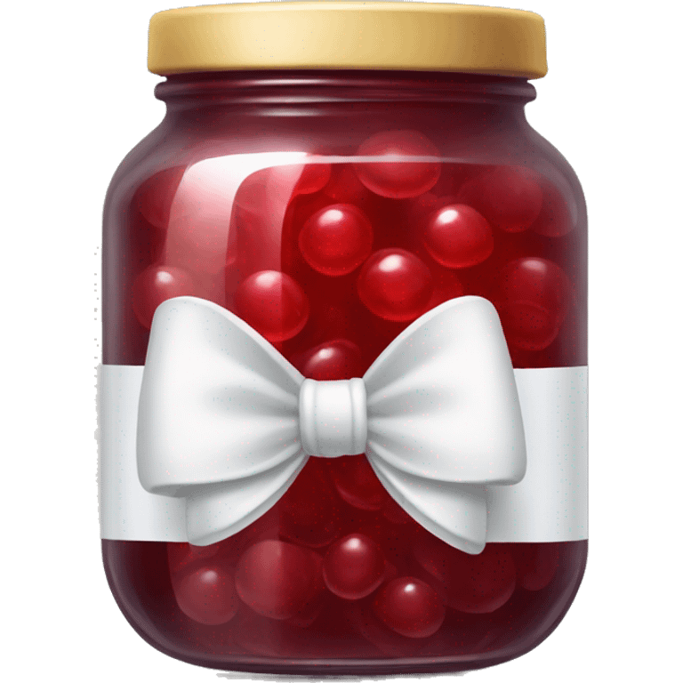 Jar of red jelly with a white bow on it  emoji