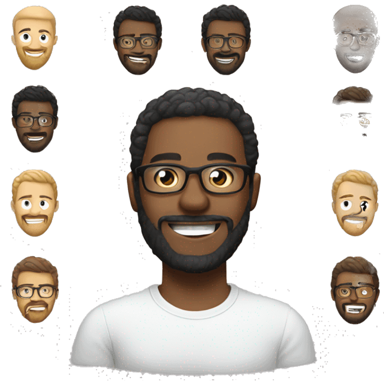 side wayBald- black man-with-glasses-with scruffy -beard in t shirt smiling emoji