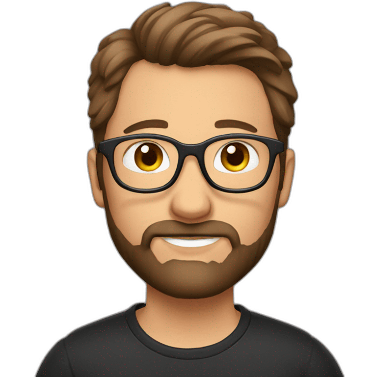 german guy with short brown hair up and beard wearing glasses and dark t-shirt with flowers print emoji