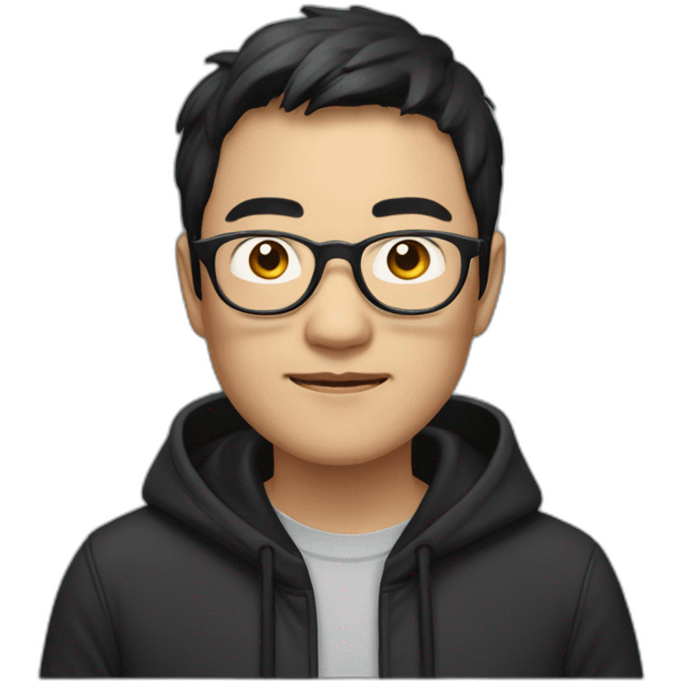 A mature Chinese boy with black hair and circle-shaped eyeglasses wearing black hoodie emoji