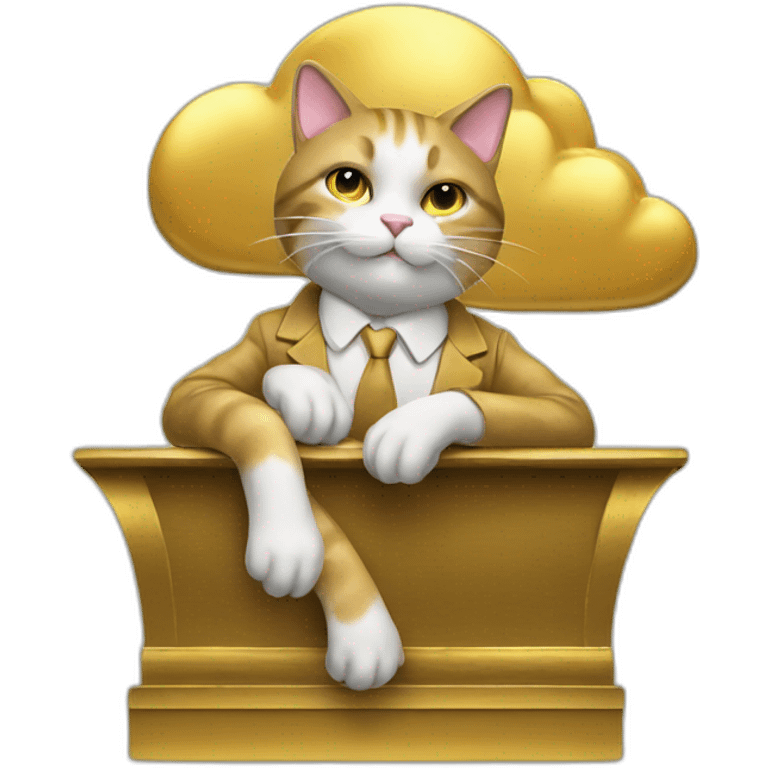 cat secretary sitting on top of the gold cloud emoji