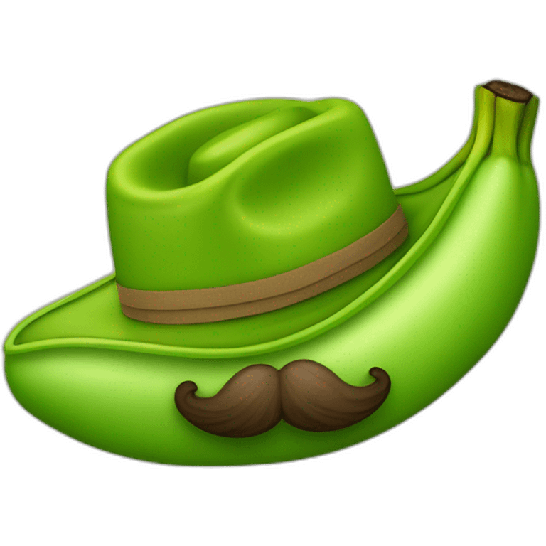 un platano verde con bigote y sombrero con manos y pies  emoji