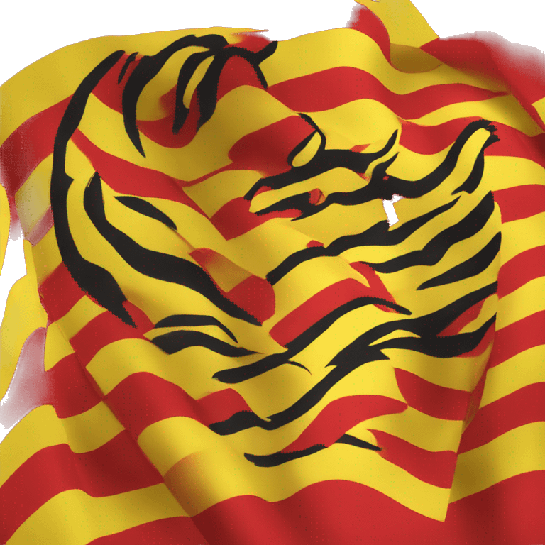 Create an image of a flag with a red and yellow color scheme. The flag should feature a prominent tiger emblem in the center.  emoji