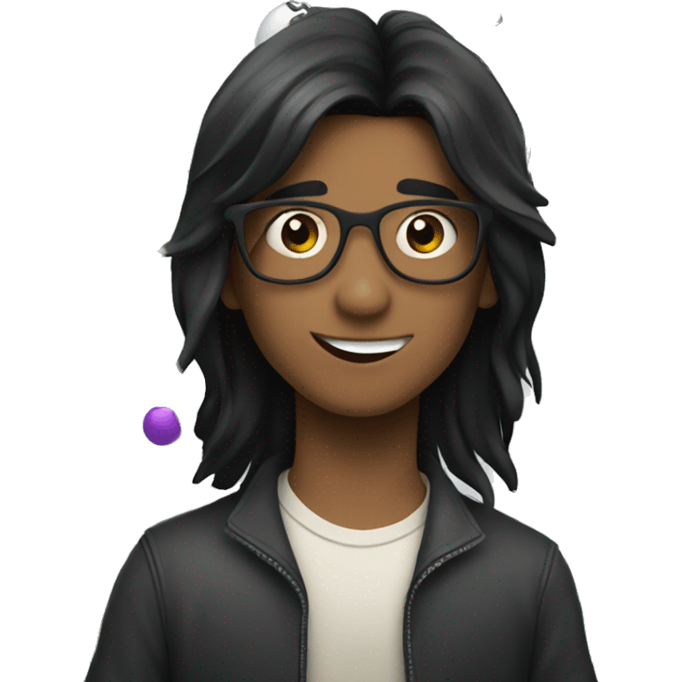 Boy with long black hair playing bingo emoji