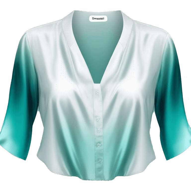 Realistic isolated white to teal ombre low cut shiny silk blouse. emoji