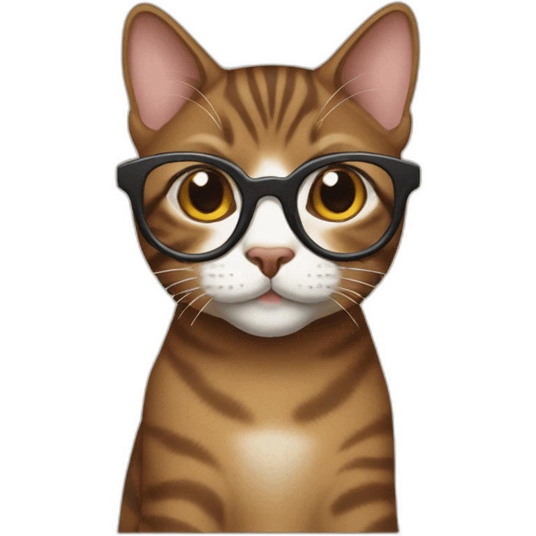 brown domestic shorthair cat with glasses emoji