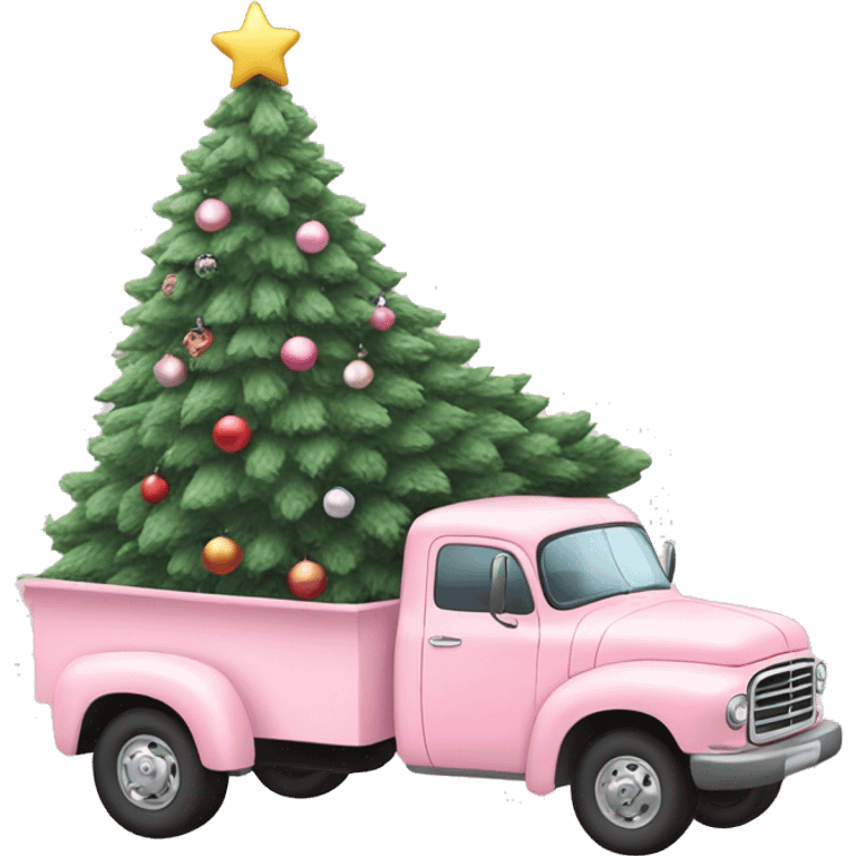 Pastel Pink truck with Christmas tree emoji