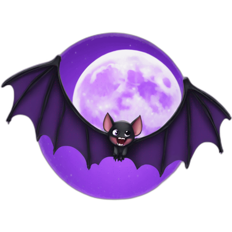 purple black vampire bat wings flying in front of large dripping crescent moon emoji