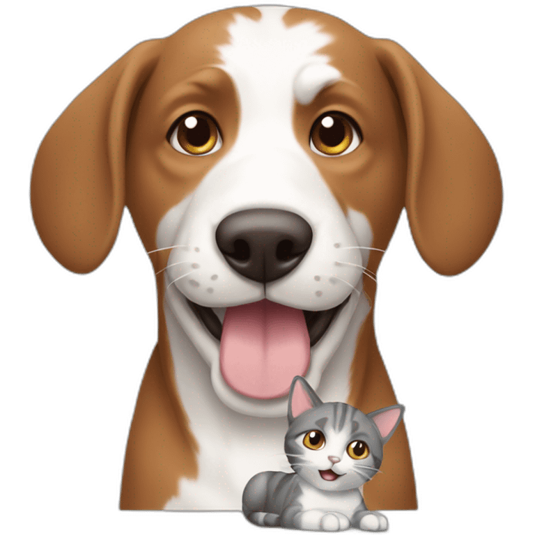 Brown dog playing with white and grey cat emoji