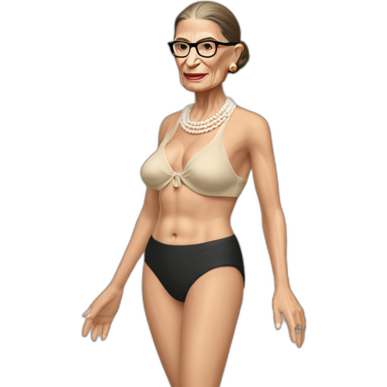 sexy ruth bader ginsburg wearing a string bikini bottoms bare chest (full body, ios17, top less, cream colored bikini) emoji