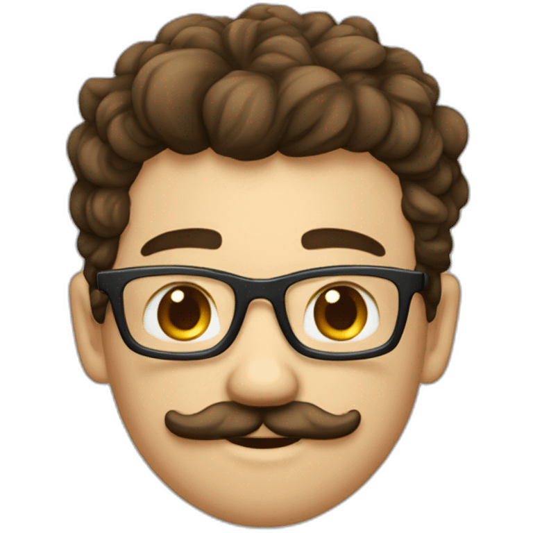 jeune homme cheveux bouclé et brun, fine lunette et moustache emoji