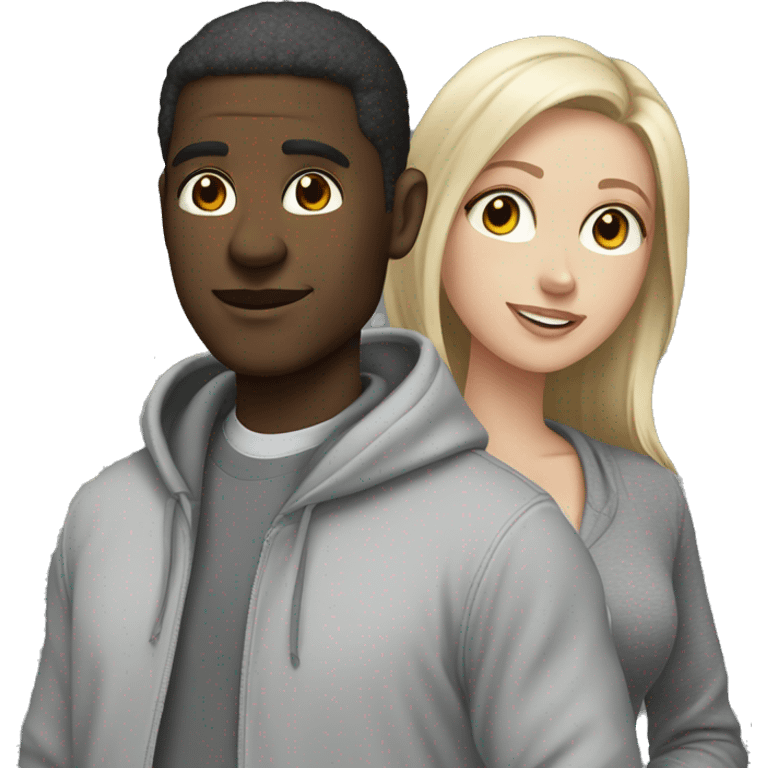 Black man and white girl couple in grey hoodies  emoji