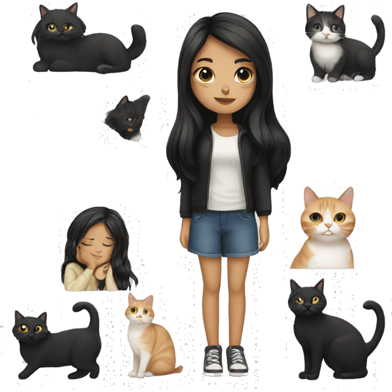 Girl with long black hair and a cat emoji